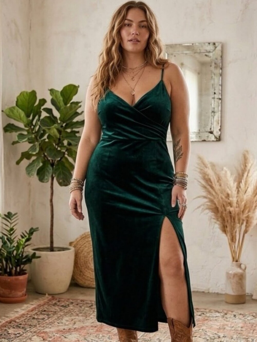 Rachel Zoe Emerald Velvet Slip Midi Dress Size XL Whimsgoth